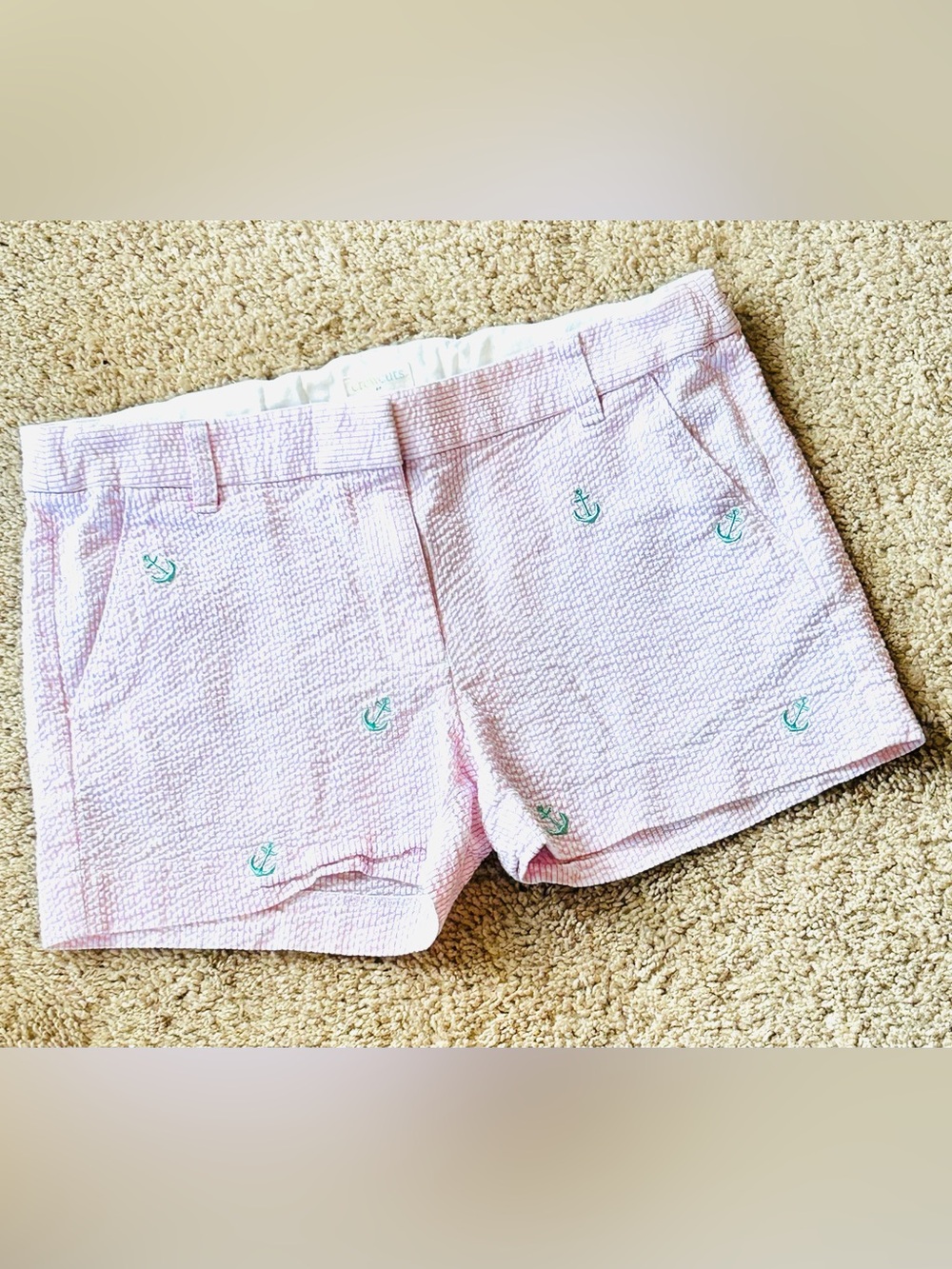 Crewcuts Anchor Embroidered Seersucker Shorts